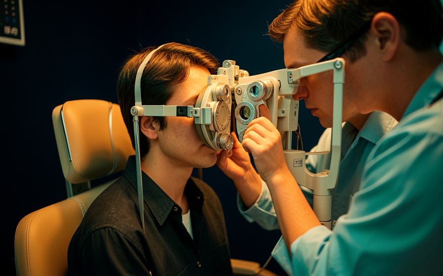 Comprehensive eye exam performed with examination equipment