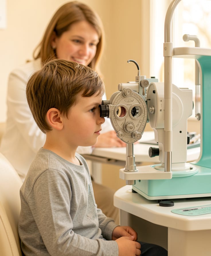 A young child having a gentle eye examination