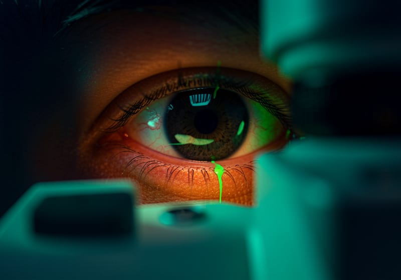 Macro view of an eye surface highlighting the tear film